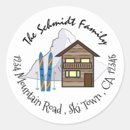 Chalet Mountain en Skis White Envelope Seal Ronde Sticker