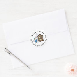 Chalet Mountain en Skis White Envelope Seal Ronde Sticker