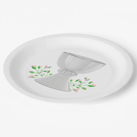 Chalice en roze Buds Greenery First Community Papieren Bordje (Gekanteld)