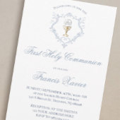 Chalice Host blue crest | First Communion Kaart