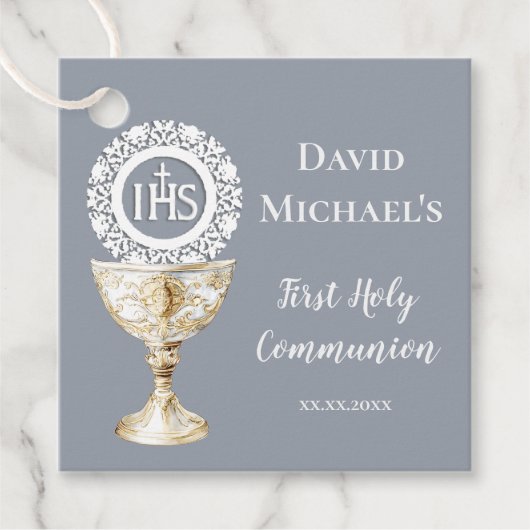 Chalice Host First Communion blue background Bedankjes Labels (Voorkant)