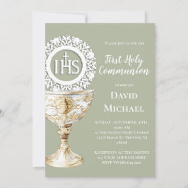Chalice Host First Communion sage green background Kaart