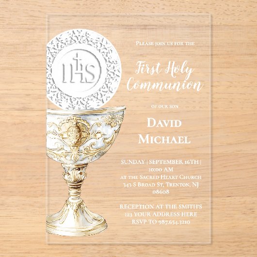 Chalice Host First Holy Communion Acryl Uitnodigingen (Voorkant)