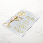 Chalice Host First Holy Communion blue watercolor Folie Uitnodiging (Gedraaid)