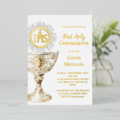 Chalice Host First Holy Communion Folie Uitnodiging (Staand Voorkant)