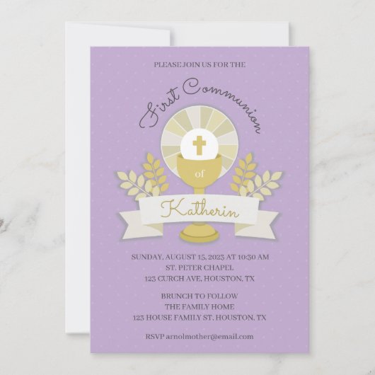 Chalice, paarse eerste uitnodiging van de gemeensc (Voorkant)