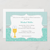 Chalice turquoise eerste Heilige Communie uitnodig Kaart (Voorkant / Achterkant)