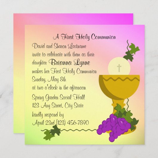 Chalis en druiven 1e Communie Kaart (Voorkant / Achterkant)
