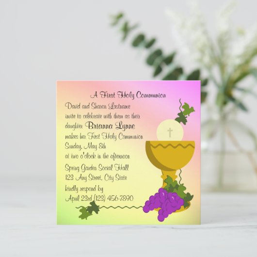 Chalis en druiven 1e Communie Kaart (Staand voorkant)