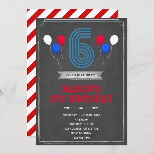 Chalk 6e verjaardag uitnodiging (Voorkant / Achterkant)