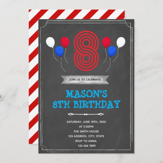 Chalk 8e verjaardagsuitnodiging kaart (Voorkant / Achterkant)