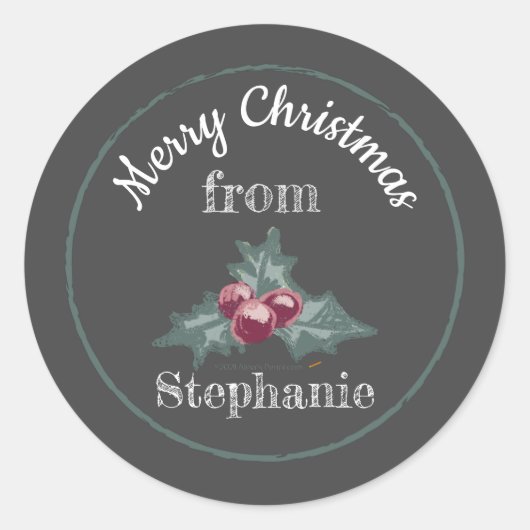 Chalk Art Holly Christmas From Baking Gift Jar Lid Ronde Sticker (Voorkant)