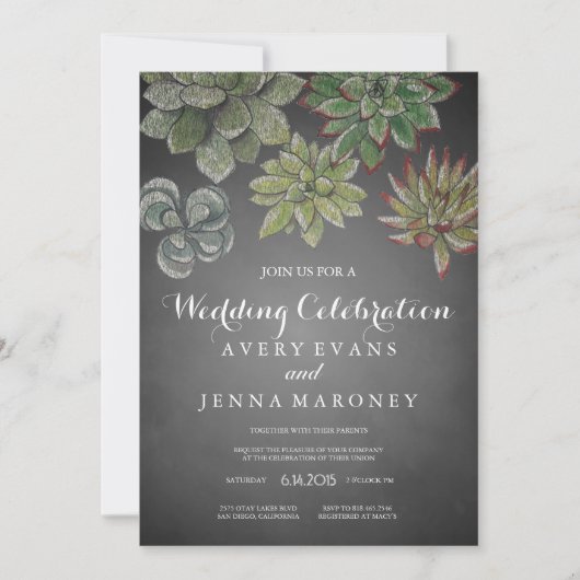 Chalk Art Succulent Plant Wedding Invitation Kaart (Voorkant)
