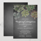 Chalk Art Succulent Plant Wedding Invitation Kaart (Voorkant / Achterkant)