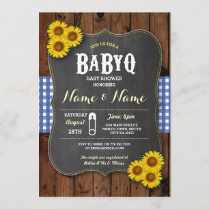Chalk BaByQ BBQ Baby shower Blue Wood Invite Kaart