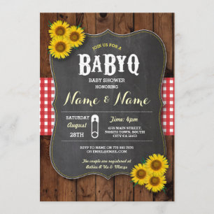 Chalk BaByQ BBQ Baby shower Red Wood Invite Kaart