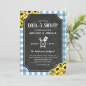 Chalk Blue Gingham Zonnebloem Boy Baby-Q Douche Kaart (Staand voorkant)