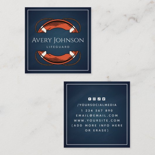 Chalk Blue Lifeguard Life Preserver Ring Vierkante Visitekaartje (Voorkant / Achterkant)