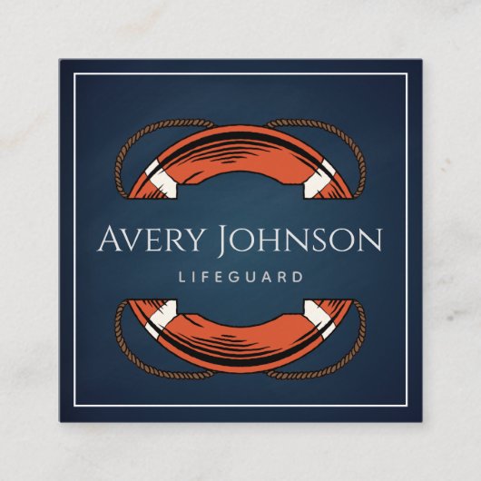 Chalk Blue Lifeguard Life Preserver Ring Vierkante Visitekaartje (Voorkant)