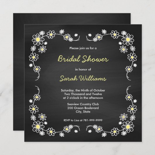 Chalk Board Daisy Bridal Shower-uitnodigingen Kaart (Voorkant / Achterkant)