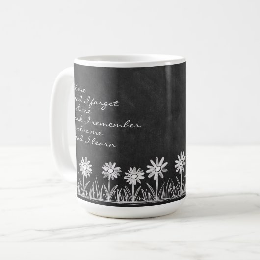 Chalk Board Daisy Doodle Cursive Typography Mug Koffiemok (Voorkant links)
