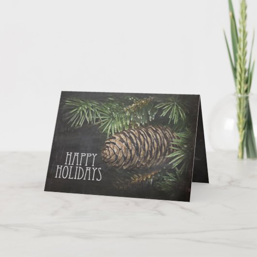 Chalk Board Rustic Pine Cone Feestdagen Kaart (Voorkant)
