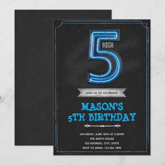 Chalk boy 5e verjaardag Uitnodiging (Voorkant / Achterkant)