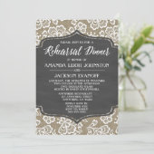 Chalk Burlap en Lace Rehearsal Dinner Invitations Kaart (Staand voorkant)