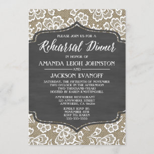 Chalk Burlap en Lace Rehearsal Dinner Invitations Kaart