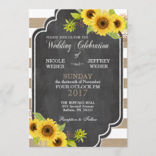 Chalk Burlap Floral Wedding Sunflower Uitnodiging