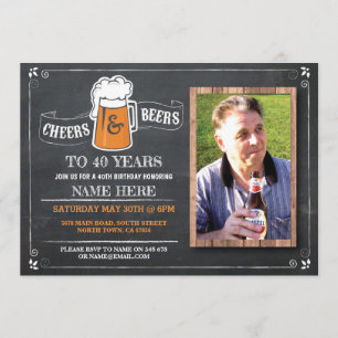 Chalk Cheers & Beers Verjaardagsfeest Foto Uitnodi Kaart