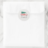 Chalk Classic kerstboom op een brandweerwagen Ronde Sticker (Tas)