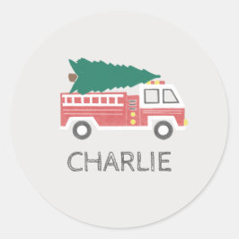 Chalk Classic kerstboom op een brandweerwagen Ronde Sticker
