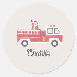 Chalk Classic Santa op een brandweerwagen Kerstmis Ronde Sticker
