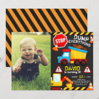 Chalk Construction Birthday Boy Truck with Photo