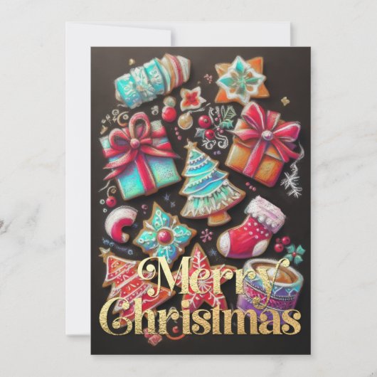 Chalk Drawing Decorated Christmas Cookies Brown Kaart (Voorkant)