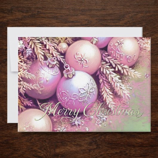 Chalk Drawing Soft Pinks Christmas Ornaments Kaart