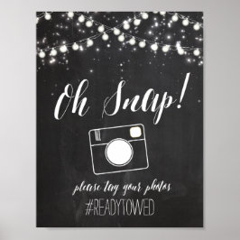 Chalk en Glitter Lights Wedding Hash Label Sign. Poster