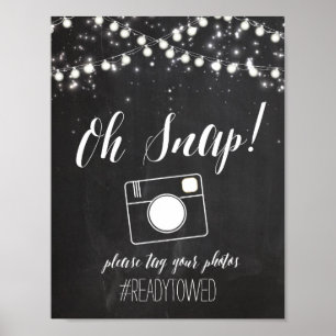 Chalk en Glitter Lights Wedding Hash Label Sign. Poster