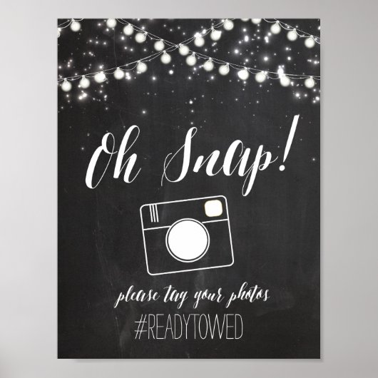 Chalk en Glitter Lights Wedding Hash Label Sign. Poster (Voorkant)
