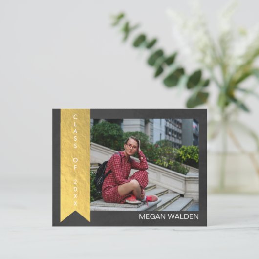 Chalk & Faux Gold Foil Graduat Dank u briefkaart (Staand voorkant)