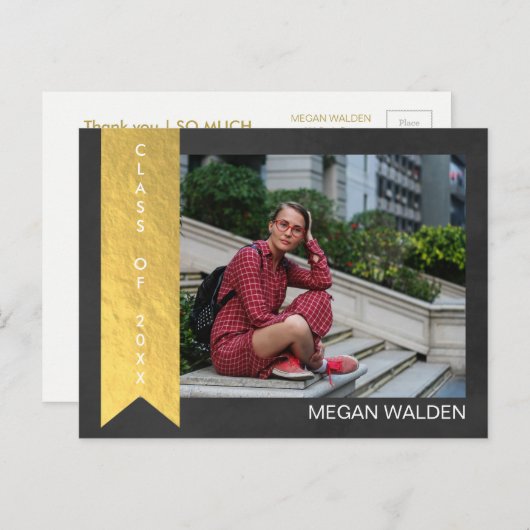 Chalk & Faux Gold Foil Graduat Dank u briefkaart (Voorkant / Achterkant)