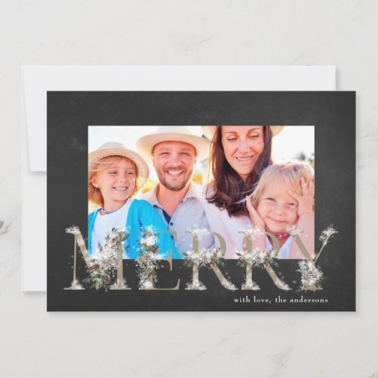 Chalk Floral Alphabet MERRY-kerstfotokaart Feestdagenkaart (Voorkant)