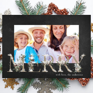 Chalk Floral Alphabet MERRY-kerstfotokaart Feestdagenkaart