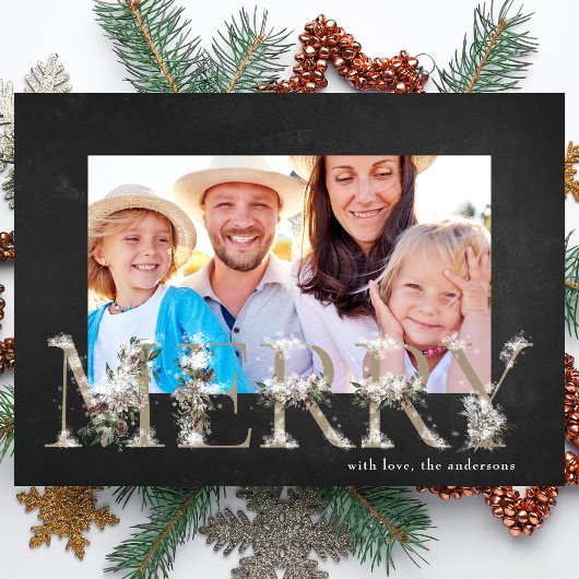 Chalk Floral Alphabet MERRY-kerstfotokaart Feestdagenkaart