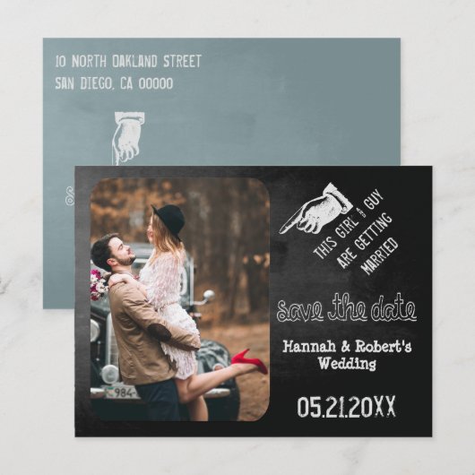Chalk  Fun Wedding Save the Date Aankondigingskaart (Voorkant / Achterkant)