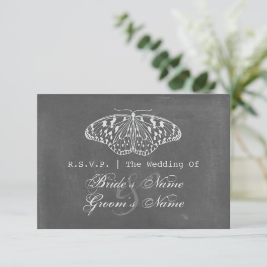 Chalk Geïnspireerd Butterfly Wedding RSVP (Staand voorkant)