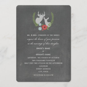 Chalk Geïnspireerd Floral Deer Wedding Invite Kaart