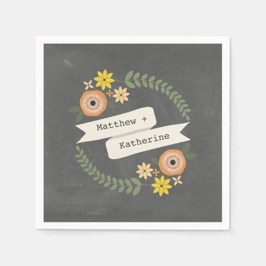 Chalk Geïnspireerd Wreath Wedding Napkins Servet (Voorkant)