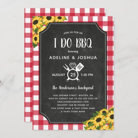 Chalk Gingham Zonnebloemen I Do BBQ Paar Douche Kaart (Voorkant / Achterkant)